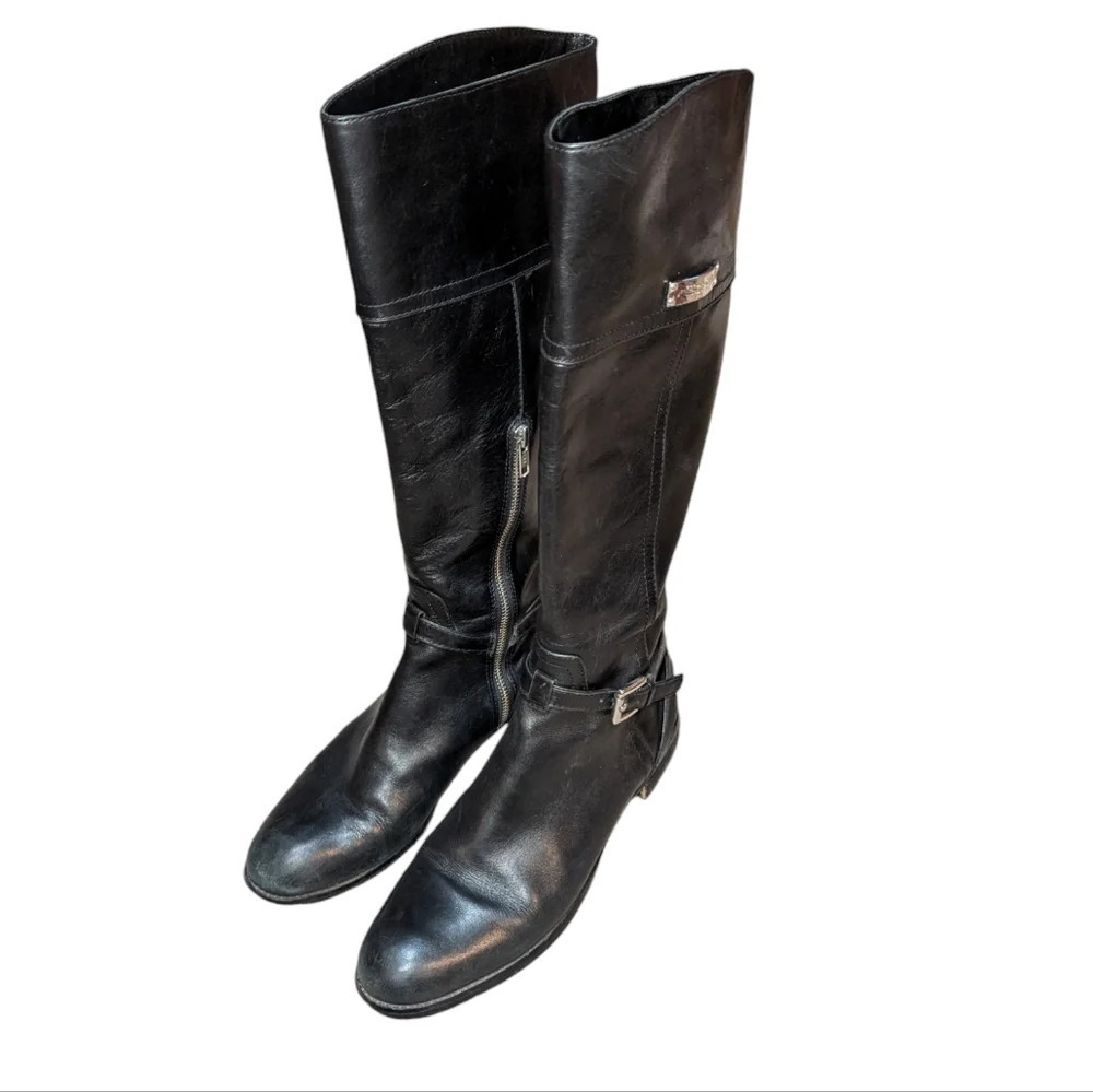 Coach Micha Riding Boot Black Leather Zip Buckle Size 8 Equestrian